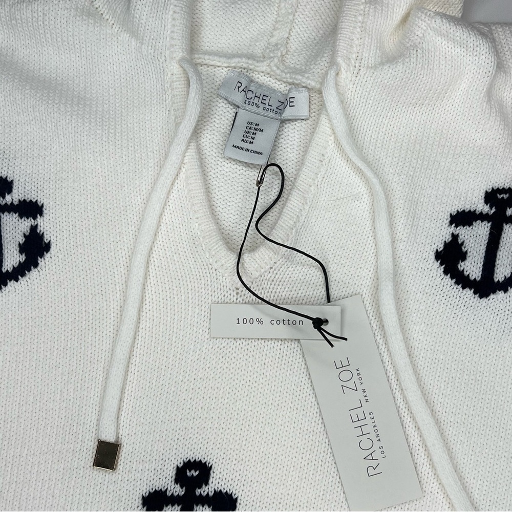 NWT Rachel Zoe Hooded Anchor Sweater Cream Nautical Boat Beach Woman’s size M - Picture 5 of 9